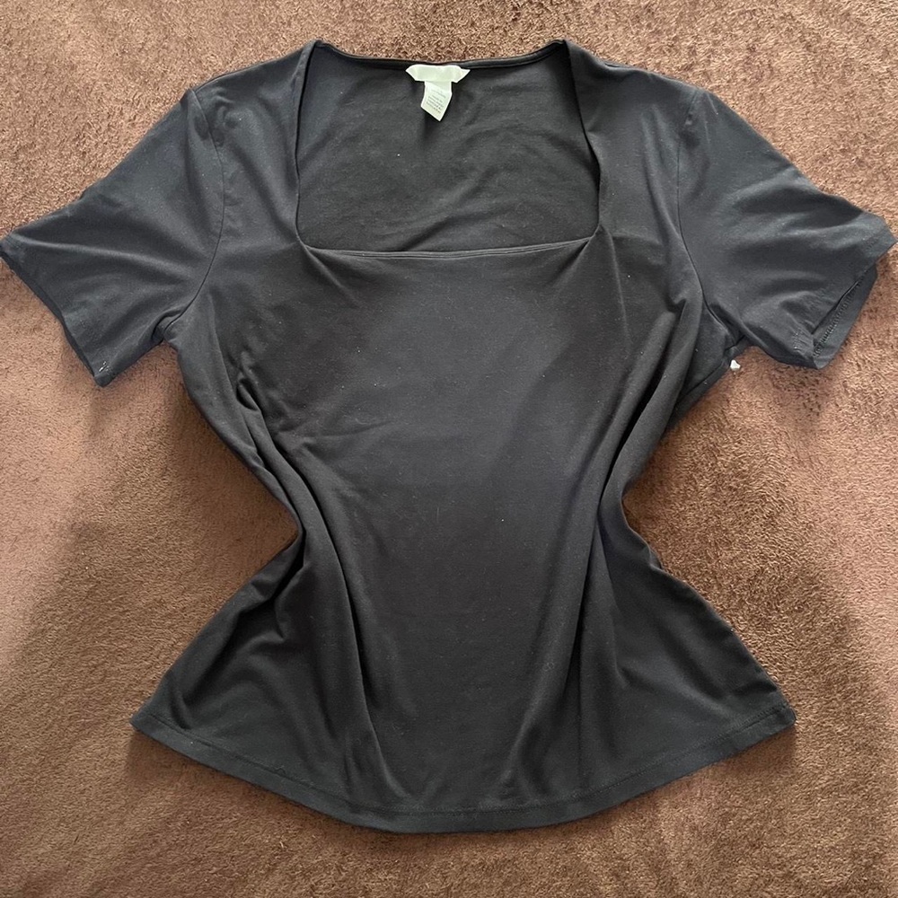 Women’s Large H&M Scoopneck Shortsleeve Balletcore Preppy Twee Basic Black Tee